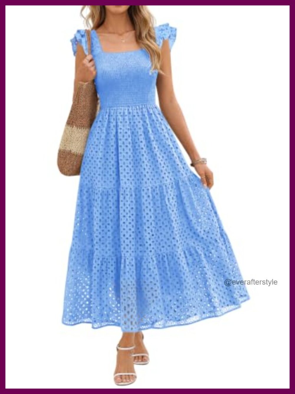 Womens Cotton Eyelet Maxi Dress Sleeveless Boho Sundress